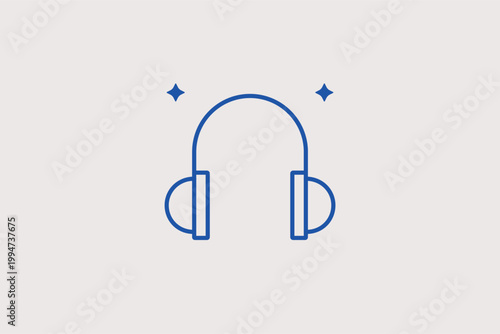 Headphones line icon for personal listening and studio monitoring. Modern illustration for podcast platforms and music streaming applications.