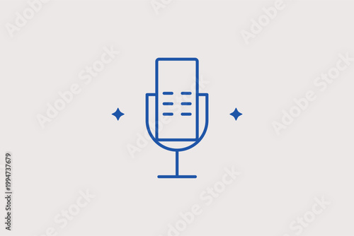 Microphone line icon for professional recording and vocal broadcasting. Creative illustration for radio station branding and voice-over services.