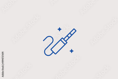 Audio jack line icon for wired connectivity and sound equipment. Technical illustration for electronic hardware stores and user manuals.