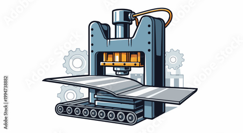 Industrial press forming sheet metal on a conveyor belt