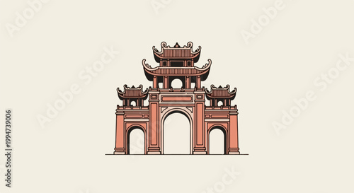 Ornate ancient gateway with tiered roofs and arched passages