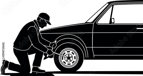 Man changing a car tire