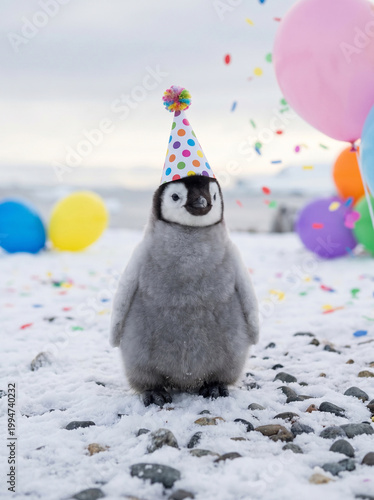 Cute penguin with party hat