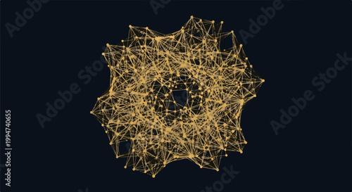 Intricate golden network of connected nodes and lines against a dark background