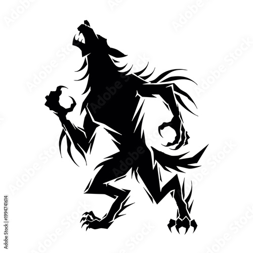 Werewolf Howling Moon Night Silhouette Illustration