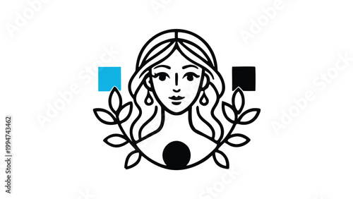 Modern vector portrait of a woman with ornate details and geometric shapes
