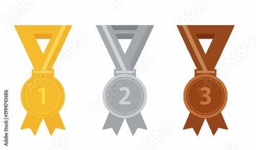 Gold Silver Bronze Medal Set Vector Award Numbers 1 2 3 Ranking Icons