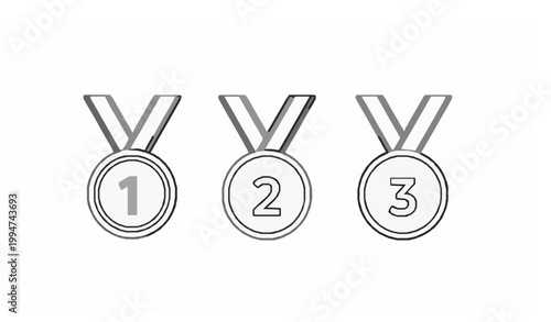 Medal Outline Icon Set Numbers 1 2 3 Minimal Award Ranking Vector Symbols