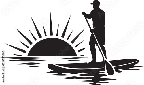 silhouette of SUP stand-up paddleboarder