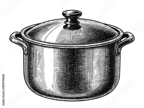 Kitchen pot with lid vector cookware sketch for cooking food and recipe design.