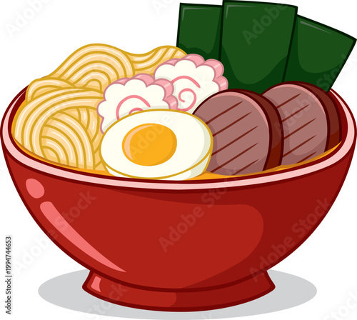Traditional Japanese Ramen Noodle Bowl Vector Illustration