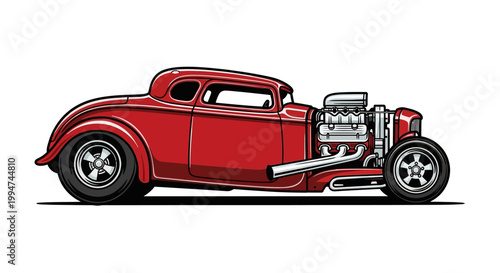Fotografía Red Vintage Hot Rod Car Side View.
