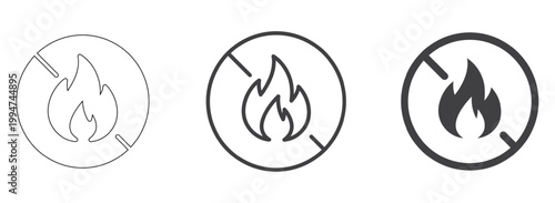 No Fire Icon Prohibition, Safety and No Flame Symbol vector illustration
