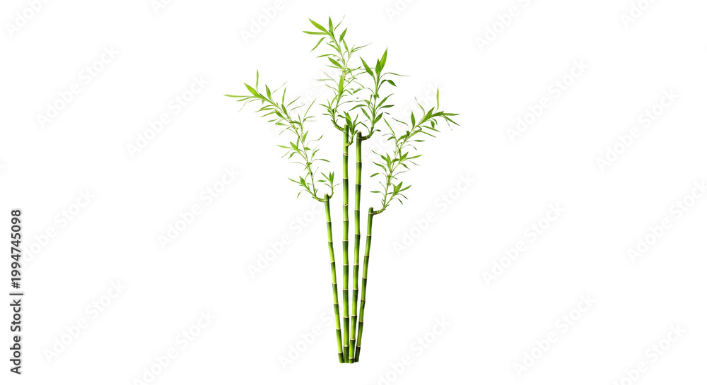 Obraz premium Fresh Green Lucky Bamboo Stalks with Vibrant Leaves Isolated on White Background for Decoration and Zen Concept