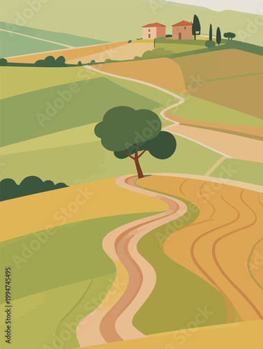 Flat Style Tuscany Countryside Landscape