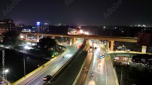 Aerial Night Timelapse of Urban Flyover in Delhi City