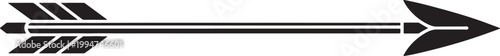 Black and white of a stylized arrow with fletching and double shaft lines symbol