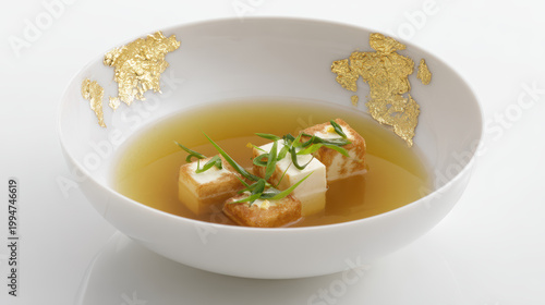 wild mushroom consomme with tofu cubes