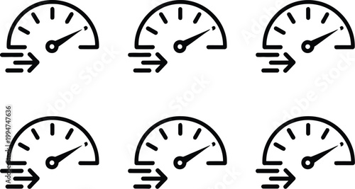 High speed performance icon with gauge speedometer motion lines arrows showing fast acceleration efficiency modern vector illustration isolated