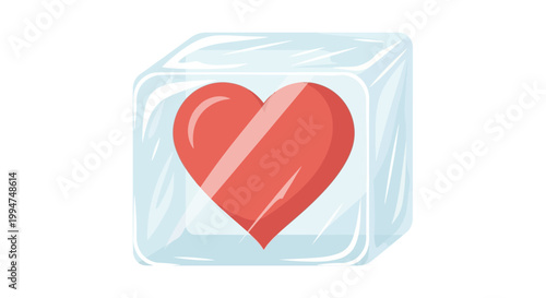 Heart frozen in ice cube - symbol of lost love, cold emotions, or emotional distance