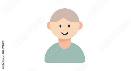 A simple and cheerful cartoon avatar of a person with short, light-colored hair and a friendly smile, depicted in a flat, minimalist style, against a white background