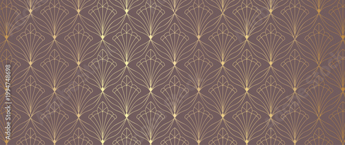 Luxury art deco background pattern vector. Abstract gold geometric line and elegant art nouveau with delicate. Illustration design for invitation, banner, vip, interior, fabric and decoration.	
