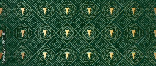 Luxury art deco background pattern vector. Abstract gold geometric line and elegant art nouveau with delicate. Illustration design for invitation, banner, vip, interior, fabric and decoration.	