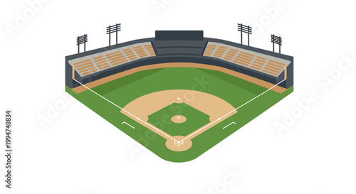 Aerial View of an Empty Baseball Stadium Field During the Day