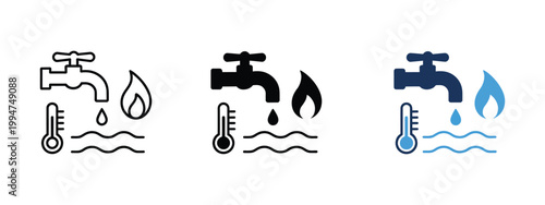 Hot water icon with high temperature boiling water symbol, steam and droplet vector design for heat, hydration, and liquid flow concepts
