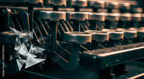 Close Up of Vintage Typewriter Keys with Geometric Digital Overlay