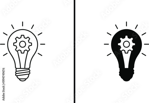 A creative lightbulb idea concept with gear and lines on white background