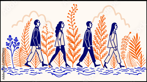 People walking through wheat field with sun rays