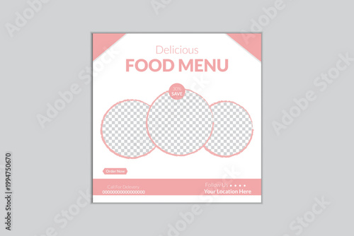 Modern Pink Breakfast Food Menu Flyer Template with Pancakes and Fresh Fruits