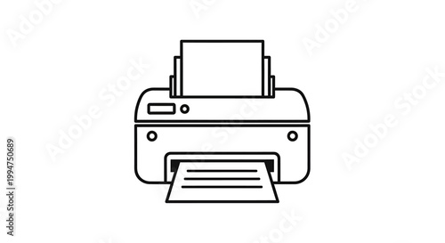A line art icon of a printer with paper, representing printing functionality.