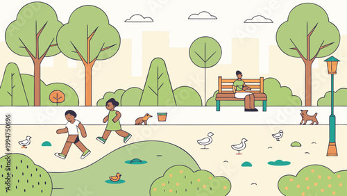 People jogging and cycling on scenic road with greenery