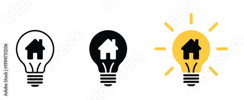 Environmental light bulb with house logo, eco world energy saving lamp symbol vector illustration for sustainable living, green energy, and home efficiency