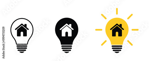 Environmental light bulb with house logo, eco world energy saving lamp symbol vector illustration for sustainable living, green energy, and home efficiency