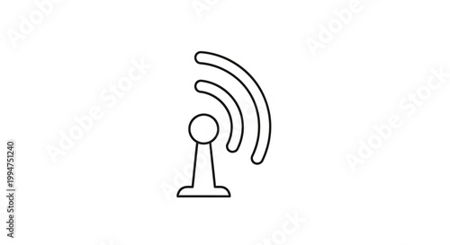 Simple line art icon of a broadcast antenna transmitting wireless signals.