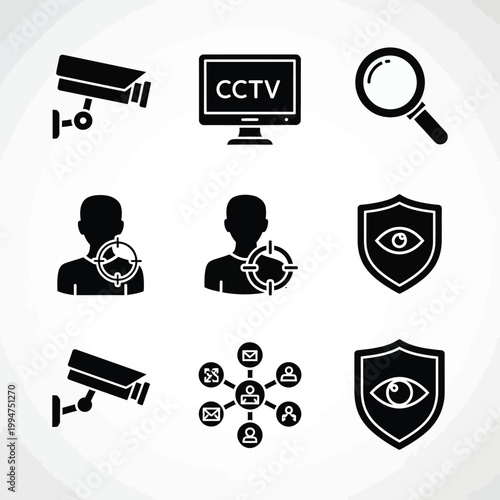 Black of security and surveillance on white background cctv camera monitor