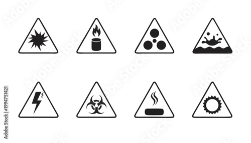 Set of warning hazard symbols isolated on transparent background
