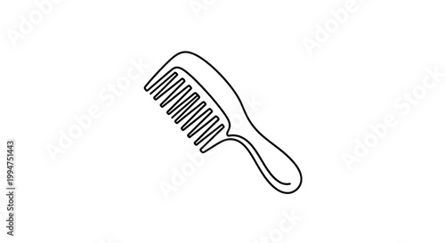 A simple line art drawing of a hair comb with a handle and teeth, isolated on a white background.
