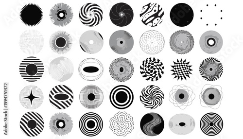 Collection of abstract geometric patterns in black and white