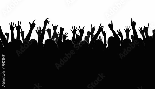 Crowd of people raising hands with peace signs at event