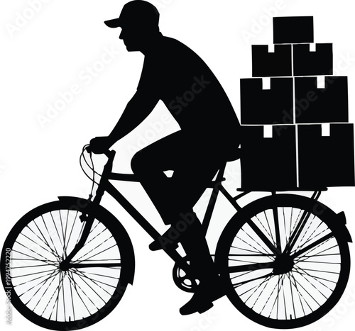 The image effectively communicates the idea of a bicycle courier or delivery service, highlighting the mode of transport and the cargo being carried.