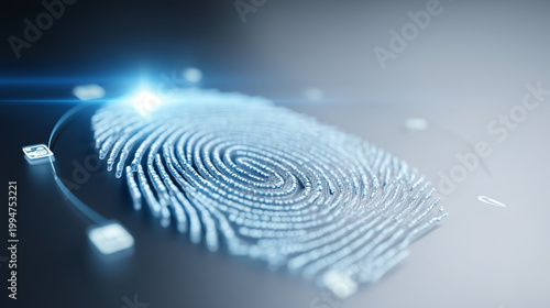 Soft high-key studio composition of a stylized digital fingerprint glowing on a bright translucent surface surrounded by identity verification icons, biometric authentication, iden