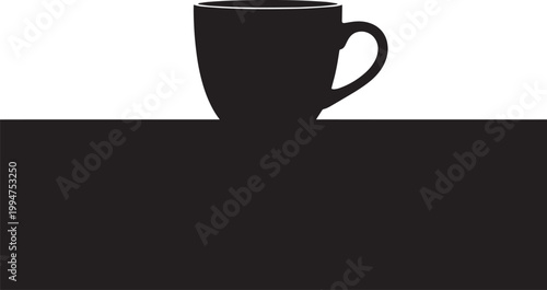 Simple silhouette of coffee cup with blank transparent background and solid black foreground copy space.