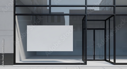 Empty storefront window with blank signage for branding and retail display mockup