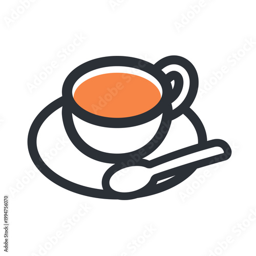 紅茶のティーカップとソーサーとスプーンのシンプルなアイコンイラスト