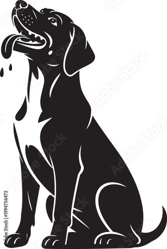 Cuadro en lienzo Dog Sitting Silhouette Looking Up With Tongue Out and Drooling with cut out, wat