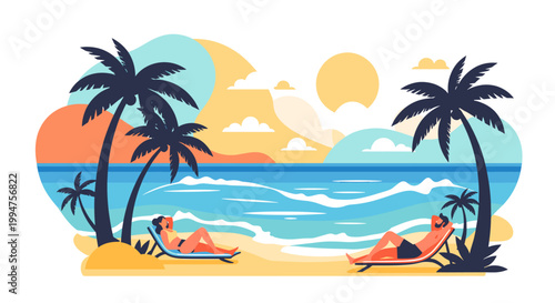 A serene tropical scene evokes relaxation and escape, perfect for travel marketing, vacation promotions, or social media content emphasizing tranquili